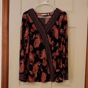 Belle by Kim Gravel Navy and Red Paisley Blouse